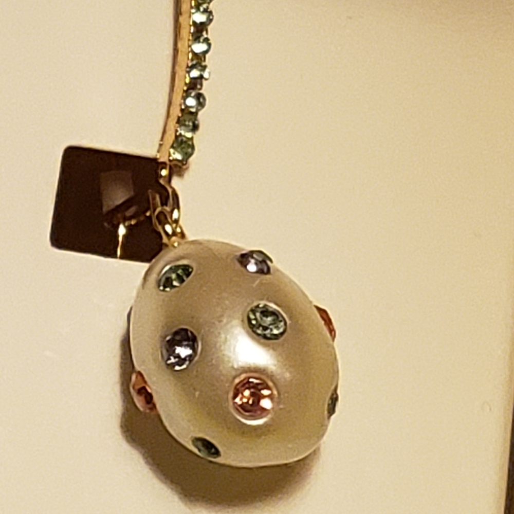 Faux pearl earrings dotted with colored crystals w/box! - Picture 2 of 5